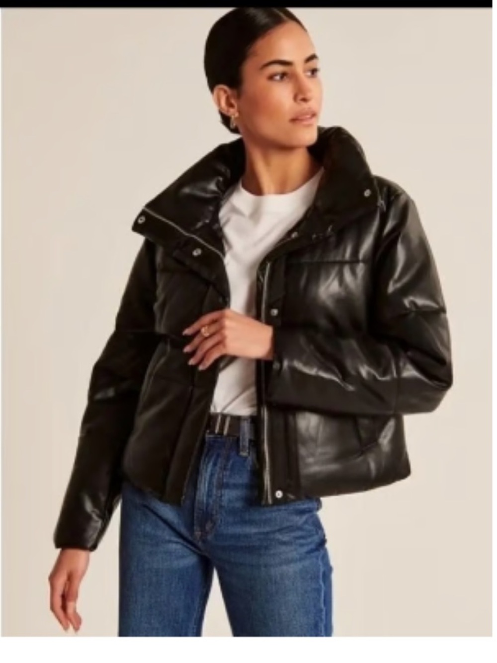 Abercrombie & Fitch Black Faux Leather Puffer Jacket